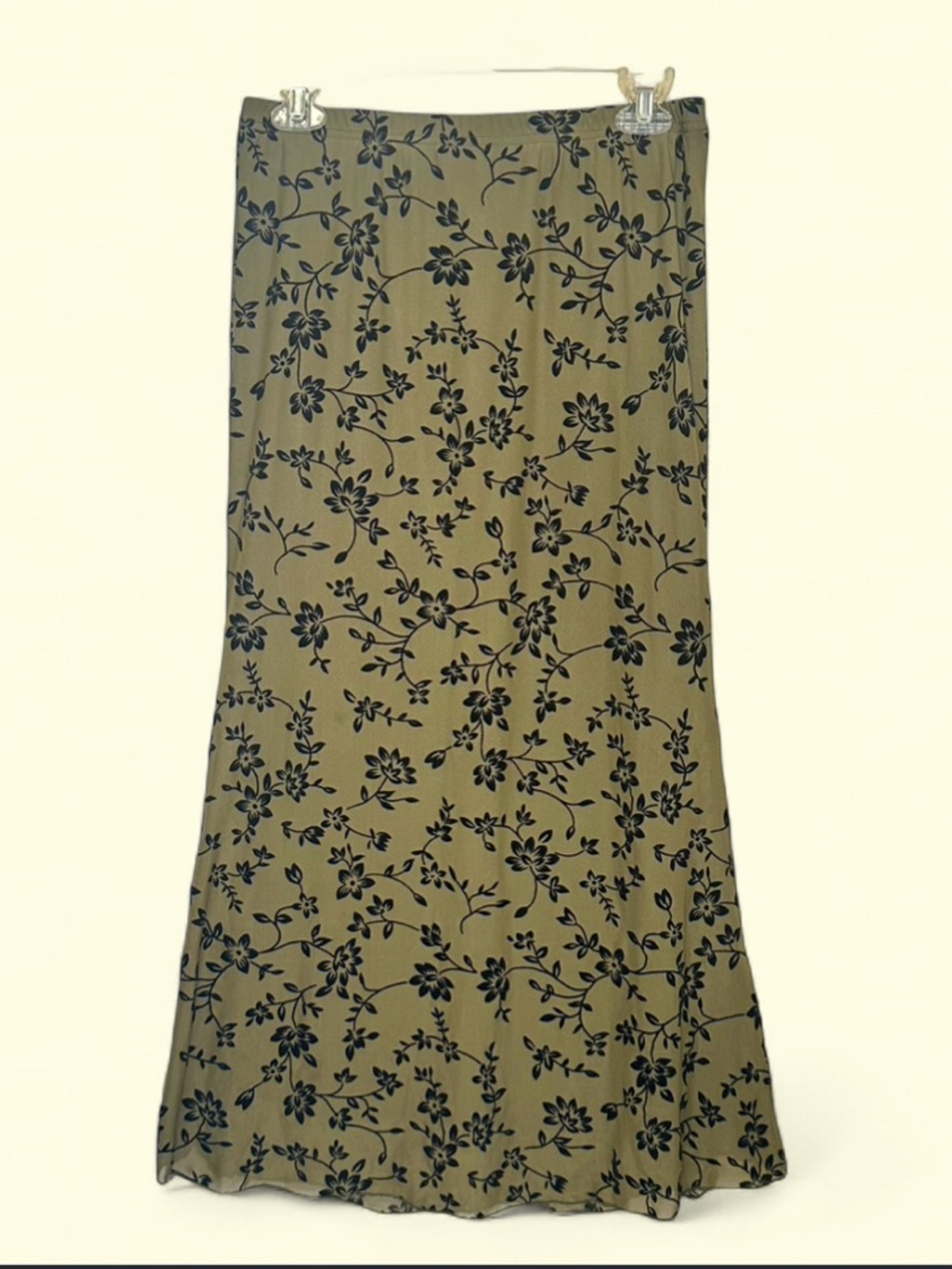 Olive Green Whimsigoth Forest Fairy Floral Mesh Maxi Skirt